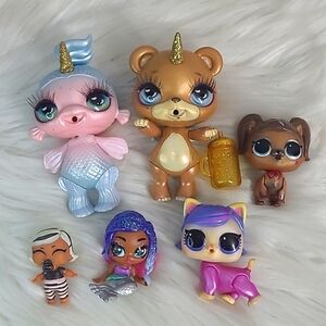 L.O.L. Surprise! Mini Doll Toy Lot Six Pieces Glitter Dog Mermaid Plastic Toys